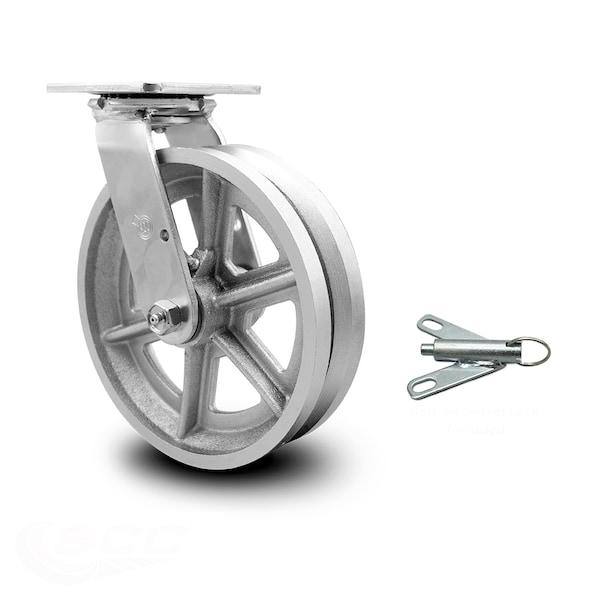 8 Inch V Groove Semi Steel Swivel Caster with Roller Bearing and Swivel Lock SCC